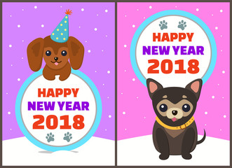 Wall Mural - Happy New Year 2018 Dogs Set Vector Illustration