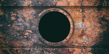 Rusty submarine porthole metal background, 3d illustration