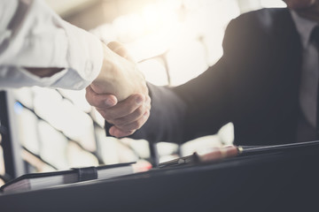 Aufkleber - Meeting and greeting concept, Two confident Business handshake and business people after discussing good deal of Trading contract and new projects for both companies, success, partnership, co worker