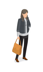 Wall Mural - Woman in Gray Jacket, Black Trousers, Beige Bag