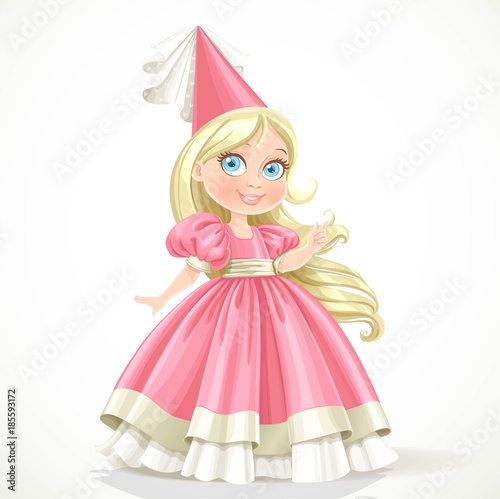Little Princess In A Pink Dress With Long Blond Hair Isolated On