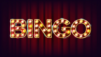 Wall Mural - Bingo Banner Vector. Casino Glowing Lamps. For Fortune Advertising Design. Gambling Illustration