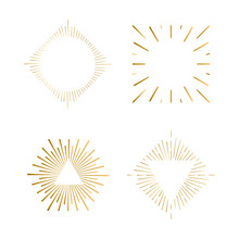 Tribal Boho Sunburst Frames With Place For Your Text. Gold Sparkle Hipster Logo, Vector Line Firework Shapes