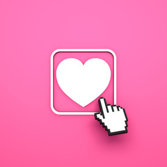Aufkleber - Love button with computer hand cursor isolated on pink background. 3D rendering.