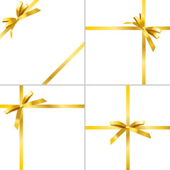 Wall Mural - Vector realistic wrapping design set with golden ribbons and bows isolated on white background