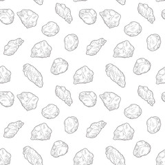 Wall Mural - Seamless pattern with different stones in cartoon sketch style. Hand drawn vector illustration isolated on white background.