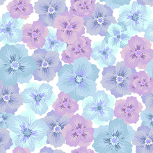 All Over Floral Pattern. Seamless Soft Color Background Of Garden Pansies In Shades Of Pastel Blue And Violet. 