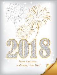 Wall Mural - Merry Christmas and Happy New Year 2018 written in. Greeting card for the winter holidays season.