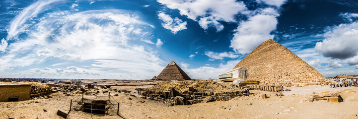 Wall Mural - Panorama of the area with the great pyramids of Giza, Egypt