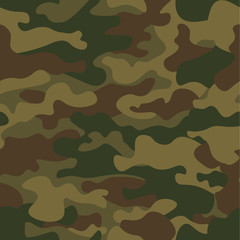 Wall Mural - Seamless camouflage pattern. Khaki texture, vector illustration. Camo print background. Abstract military style backdrop