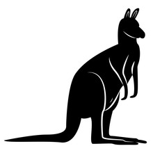 Vector Image Of A Black Silhouette Of A Kangaroo On An Isolated White Background