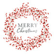 Red berry wreath with season greeting Merry Christmas. Vector illustration on the white background. Winter holiday.
