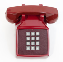 Vintage Red Push Button Phone. Isolated.