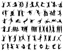 Silhouettes Of People Jumping On A White Background