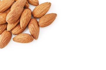 Wall Mural - peeled almond seed on white background