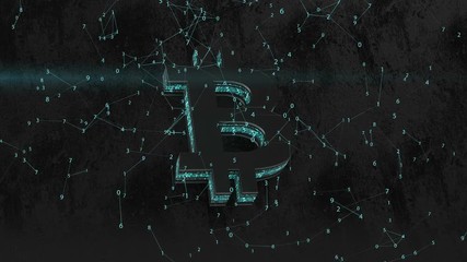 Poster - logo bitcoin. block network operation. minimalistic design. cinematic background. energy logo.