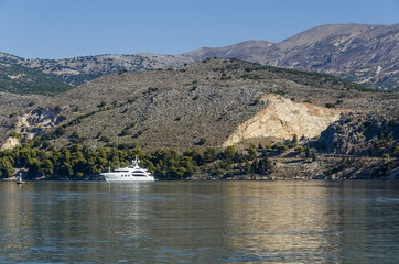  yacht sailing in the vicinity of the city of argostoli Ithaka