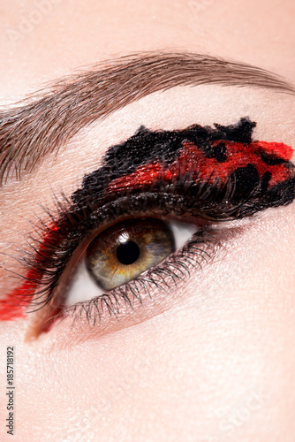 Woman eye with colorful makeup closeup