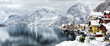 Das Weltkulturerbe Dorf Hallstatt in den tief verschneiten Alpen von Österreich
