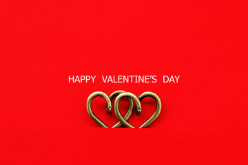 HAPPY Valentine's day text and Heart couple gold on red paper background symbol love Romance Valentine day