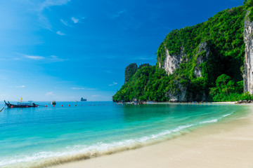 azure sea water on the island of Hong, a beautiful tourist place with sheer rocks