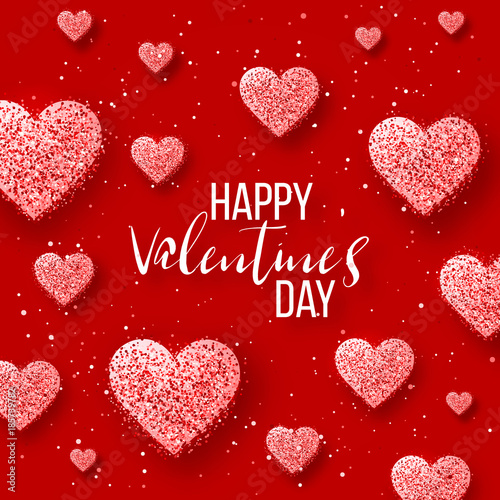Saint valentine day background with colorful hearts with frame Poster Mural XXL