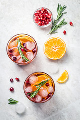 Wall Mural - Winter holiday cranberry citrus pomegranate sangria. Top view, space for text.