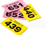 Yellow and Pink Raffle Tickets on white background