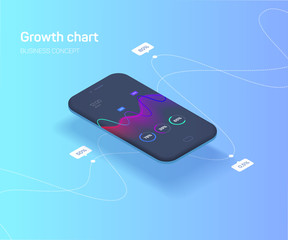 Wall Mural - the concept of a mobile application with a graph of growth indicators, colorful infographic