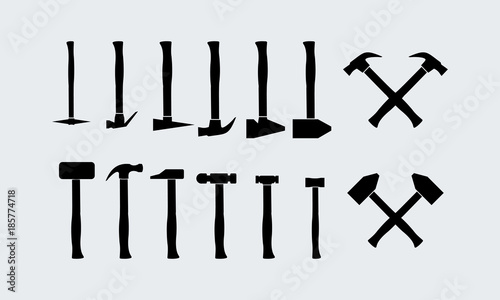Photographie Set of Different Hammer Silhouette vector