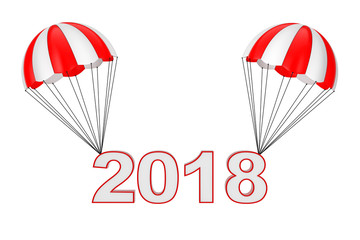 Aufkleber - Happy New Year 2018 Sign Flying on Parachute. 3d Rendering