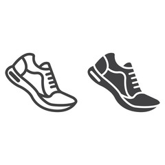 running shoes line and glyph icon, fitness and sport, gym sign vector graphics, a linear pattern on 