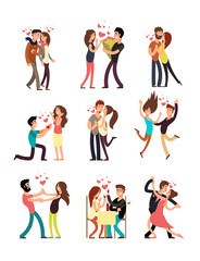 Sticker - Happy young couples in love, vector valentine cartoon characters