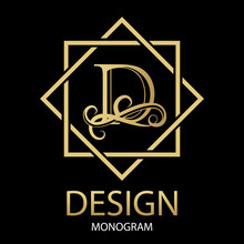 Design Modern Logotype For Business. Vector Logo Letter D Gold Monogram On Black Background. For A Furniture Company Or Law Firm.
