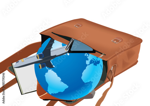 Fotografía  borsa in cuoi pronta per il viaggio per lavoro