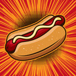 Hot dog illustration in comic style. Design element for poster, emblem, banner.