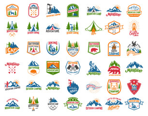 Wall Mural - big set of camping, hiking, tourism emblems. design element for emblem, sign, label, poster.