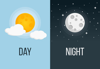 Wall Mural - Tag und Nacht Sonne und Mond Flat Design Icon