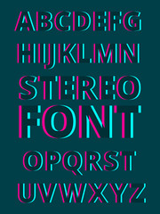Poster - stereoscopic alphabet on dark background. 3d characters