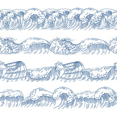 Wall Mural - horizontal seamless patterns with different ocean waves. hand drawn pictures set
