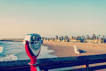 Binoculars And Seagull In Newport Beach Pier