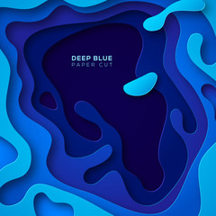 Wall Mural - abstract blue background with paper cut shapes