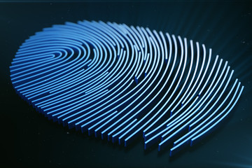 Poster - Fingerprint Scanning Identification System. Fingerprint scan provides security access with biometrics identification. 3D Rendering.