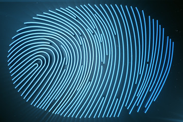 Poster - Fingerprint Scanning Identification System. Fingerprint scan provides security access with biometrics identification. 3D Rendering.
