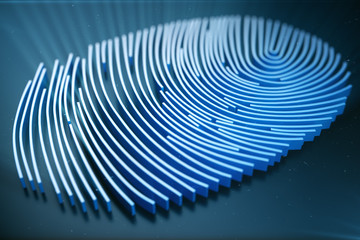 Poster - Fingerprint Scanning Identification System. Fingerprint scan provides security access with biometrics identification. 3D Rendering.