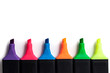 Set Of Highlighter Pens in a row on white background