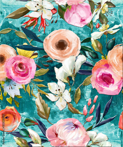 Cuadros en Lienzo oil painted seamless floral pattern