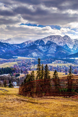 Fototapete - Winter mountains panorama of Zakopane,  High Tatra Mountains, Po