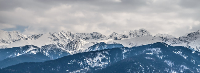Fototapete - Winter mountains panorama of Zakopane,  High Tatra Mountains, Poland