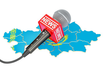 Wall Mural - Kazakh News concept, microphone news on the map of Kazakhstan. 3D rendering